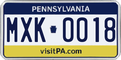 PA license plate MXK0018