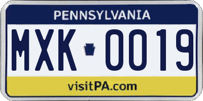 PA license plate MXK0019