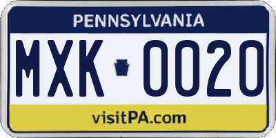 PA license plate MXK0020