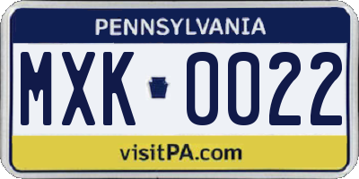 PA license plate MXK0022