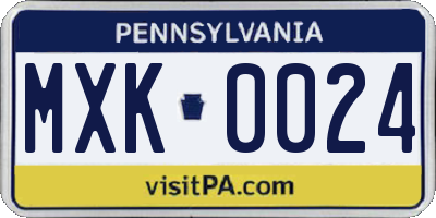 PA license plate MXK0024