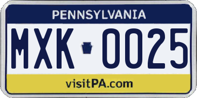 PA license plate MXK0025