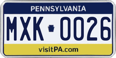 PA license plate MXK0026
