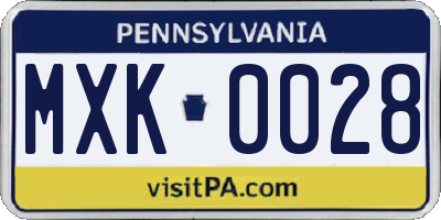 PA license plate MXK0028