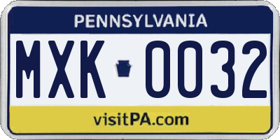 PA license plate MXK0032