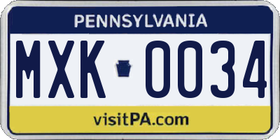 PA license plate MXK0034