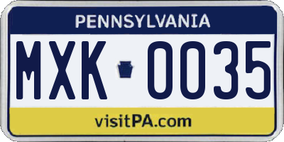 PA license plate MXK0035