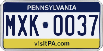 PA license plate MXK0037