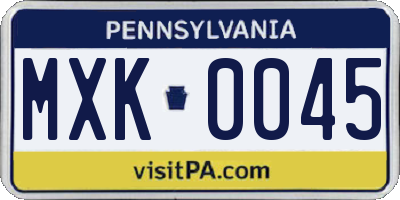 PA license plate MXK0045