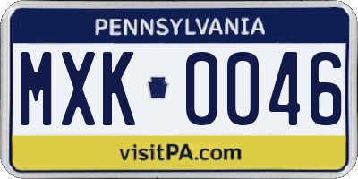 PA license plate MXK0046