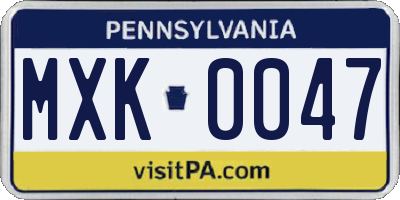 PA license plate MXK0047