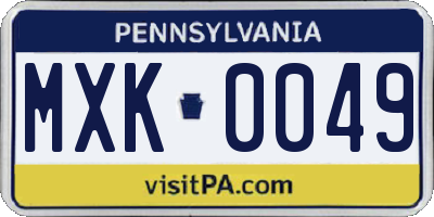 PA license plate MXK0049