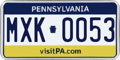 PA license plate MXK0053