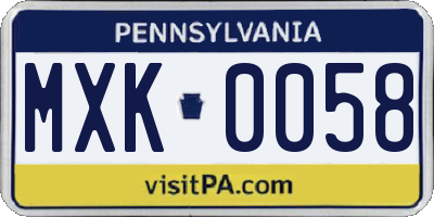 PA license plate MXK0058