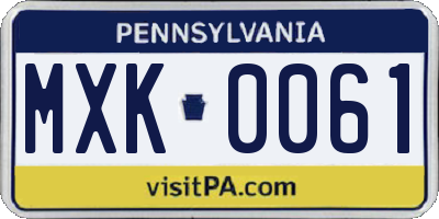 PA license plate MXK0061