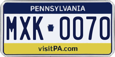 PA license plate MXK0070