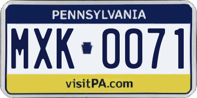 PA license plate MXK0071