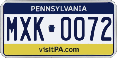 PA license plate MXK0072