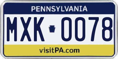 PA license plate MXK0078