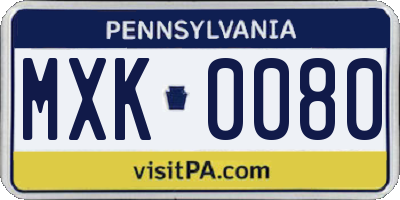 PA license plate MXK0080