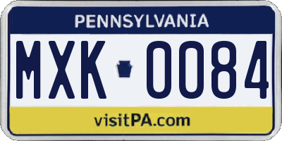 PA license plate MXK0084