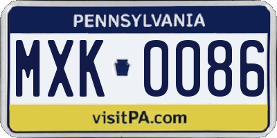 PA license plate MXK0086
