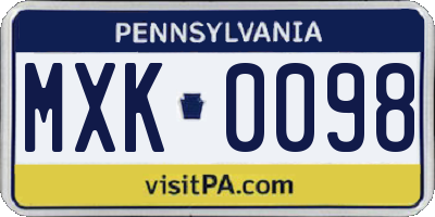 PA license plate MXK0098