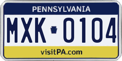 PA license plate MXK0104