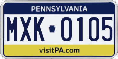 PA license plate MXK0105