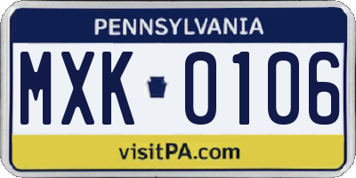 PA license plate MXK0106