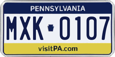 PA license plate MXK0107