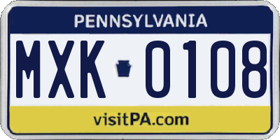 PA license plate MXK0108