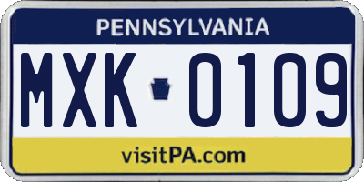 PA license plate MXK0109