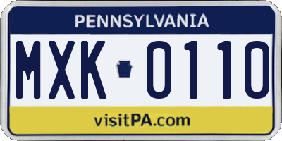 PA license plate MXK0110