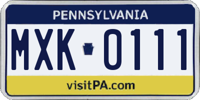 PA license plate MXK0111