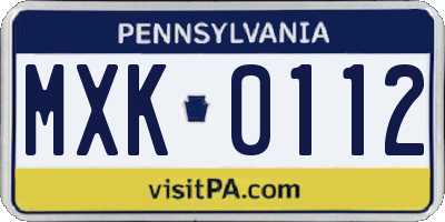 PA license plate MXK0112