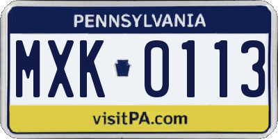 PA license plate MXK0113