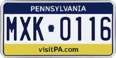 PA license plate MXK0116