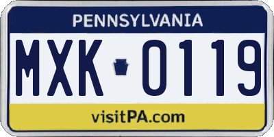 PA license plate MXK0119