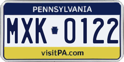 PA license plate MXK0122