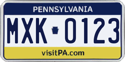 PA license plate MXK0123