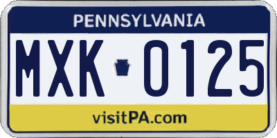 PA license plate MXK0125
