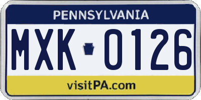 PA license plate MXK0126