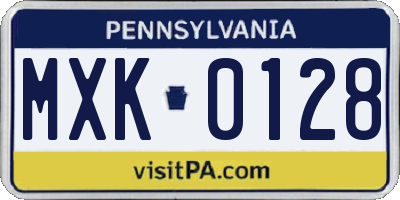 PA license plate MXK0128