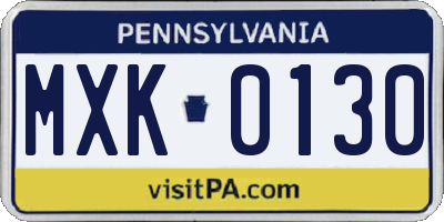 PA license plate MXK0130