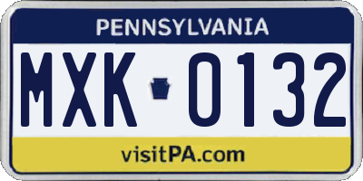 PA license plate MXK0132