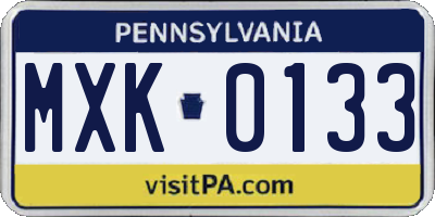 PA license plate MXK0133