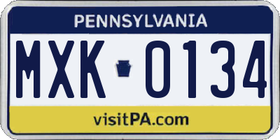 PA license plate MXK0134