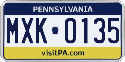 PA license plate MXK0135
