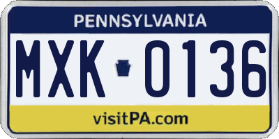 PA license plate MXK0136